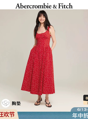 AF美式收腰棉质红色波点带胸垫吊带连衣裙26夏女装159-7445