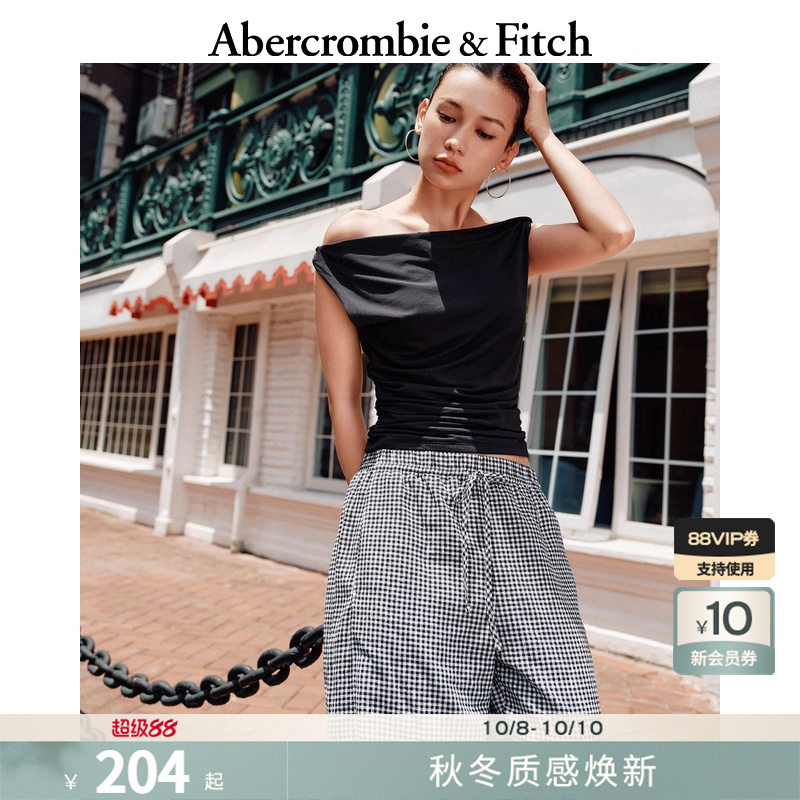 AF女装25秋新款美式复古性感辣妹气质斜肩露肩无袖上衣139-5587