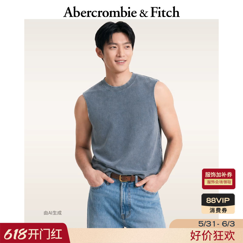 AF美式复古棉质重磅蓝色多色无袖背心T恤26夏男装124-6258