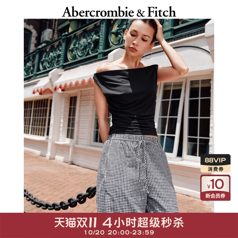 AF女装25秋新款美式复古性感辣妹气质斜肩露肩无袖上衣139-5587