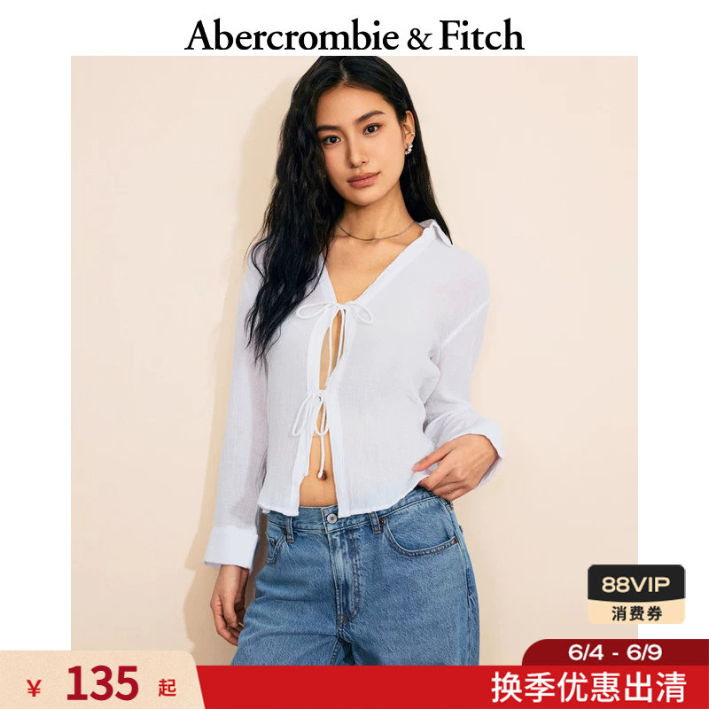 AF美式百搭气质度假风系带薄纱长袖衬衫25春夏女装140-5000