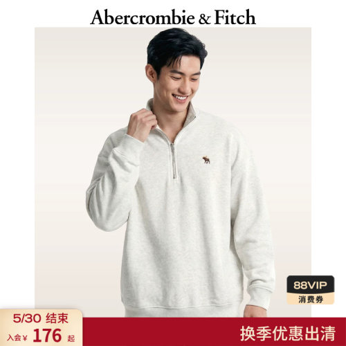 AF经典小麋鹿图案美式毛圈布半拉链套头卫衣26春男装122-6184