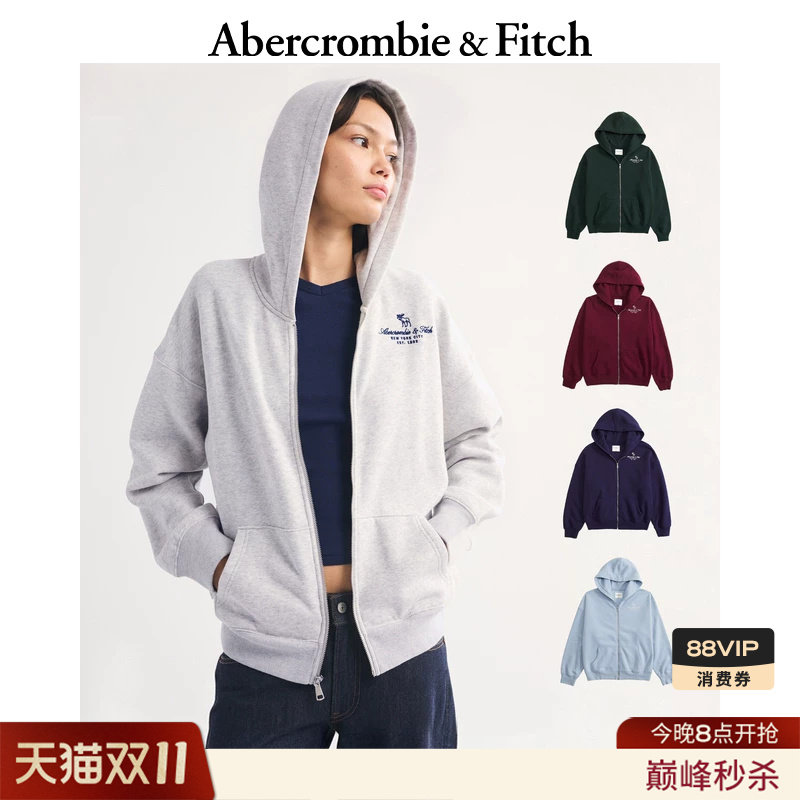 AF经典小麋鹿图案LOGO保暖抓绒连帽卫衣外套26秋冬女装152-6466