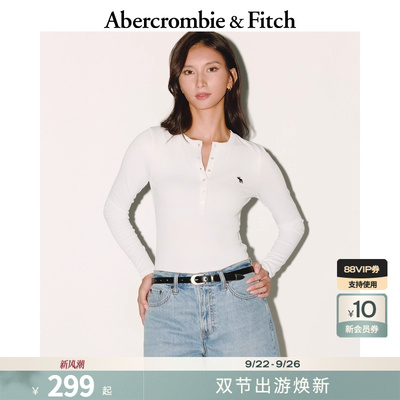 AF女装25秋季新款美式修身经典小麋鹿亨利领长袖T恤KI139-5848