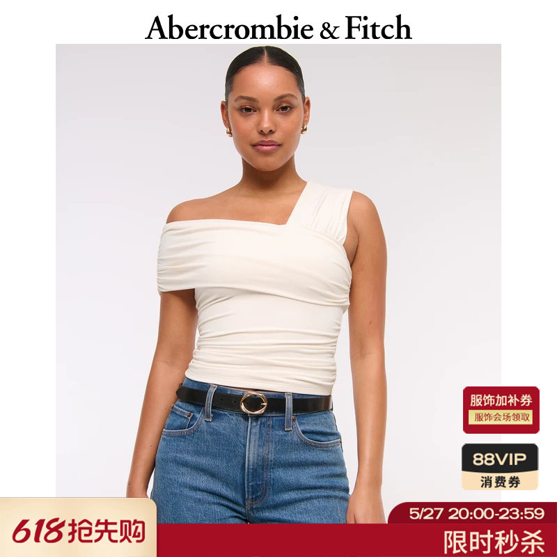 AF法式性感修身气质设计感斜肩露肩无袖上衣25夏季女装139-5