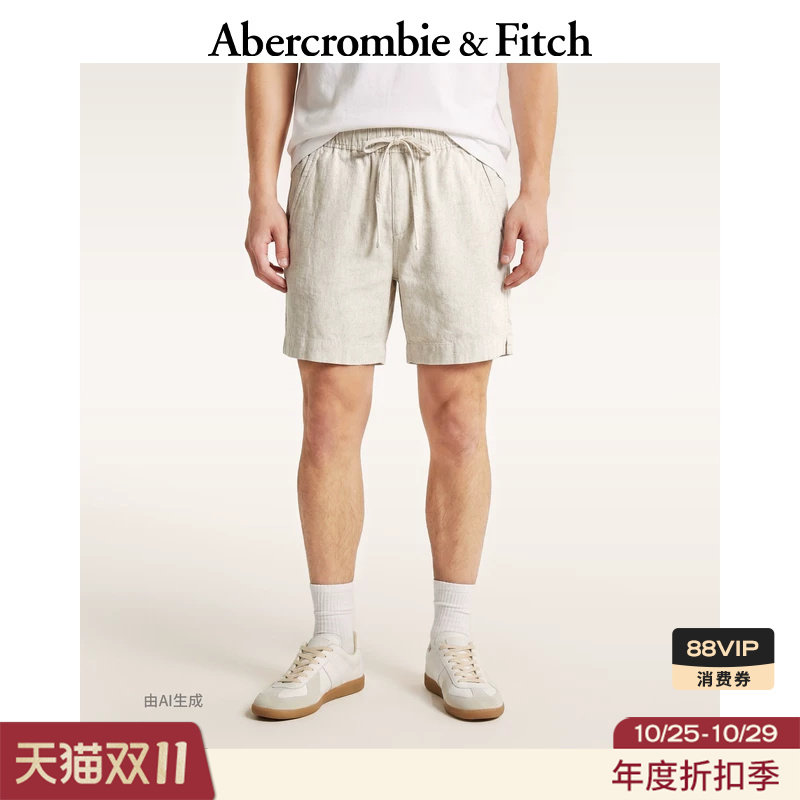 AF美式复古经典舒适休闲棉麻混纺五分裤短裤26夏男装128-6176