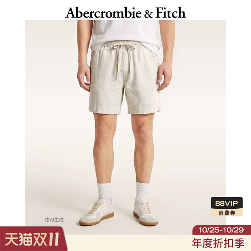 AF美式复古经典舒适休闲棉麻混纺五分裤短裤26夏男装128-6176
