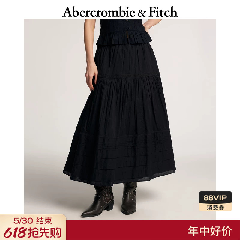 AF波西米亚度假风黑色棉质蕾丝半身伞裙长裙26春夏女装143-6