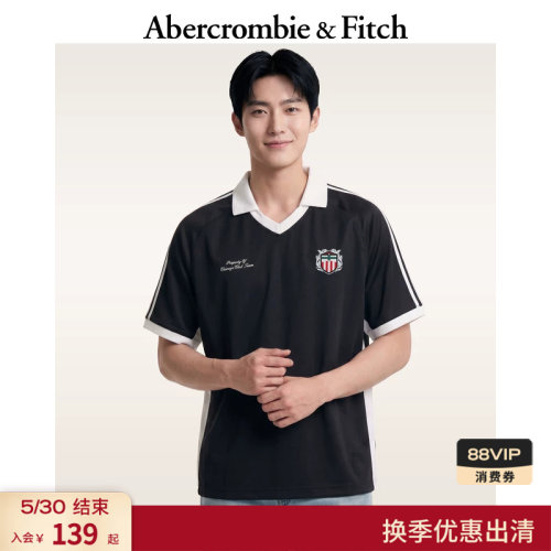 AF美式复古泽西风黑色POLO衫运动球衣短袖T恤25夏季男装124-5286