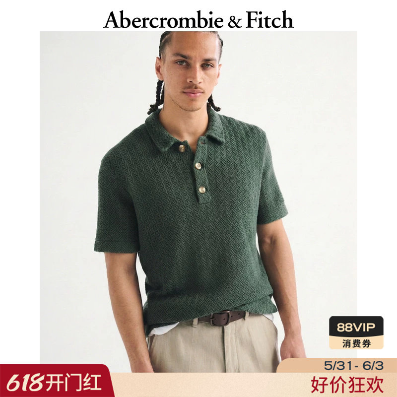 AF美式复古通勤棉质人字纹短袖针织衫POLO衫26春夏男装120-6081