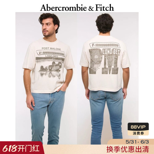 AF美式复古舒适棉质时尚潮流图案白色短袖T恤25秋季男装123-5038