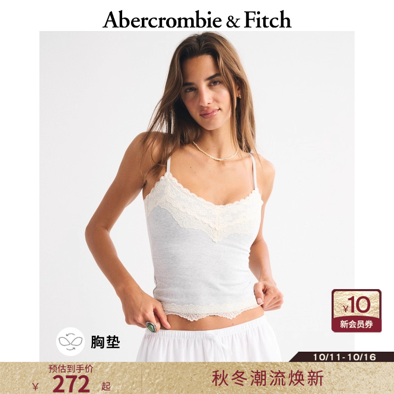 AF女装25秋季新款修身V领蕾丝装饰含胸垫可调节吊带139-5978