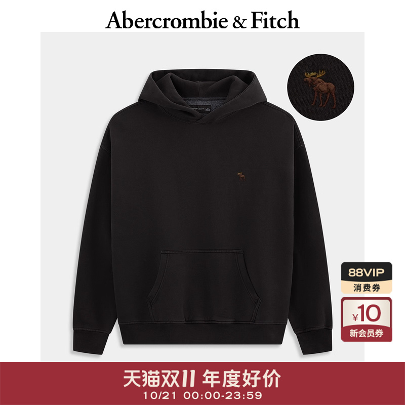AF经典小麋鹿图案男装25秋冬新款美式抓绒套头连帽卫衣122-5664
