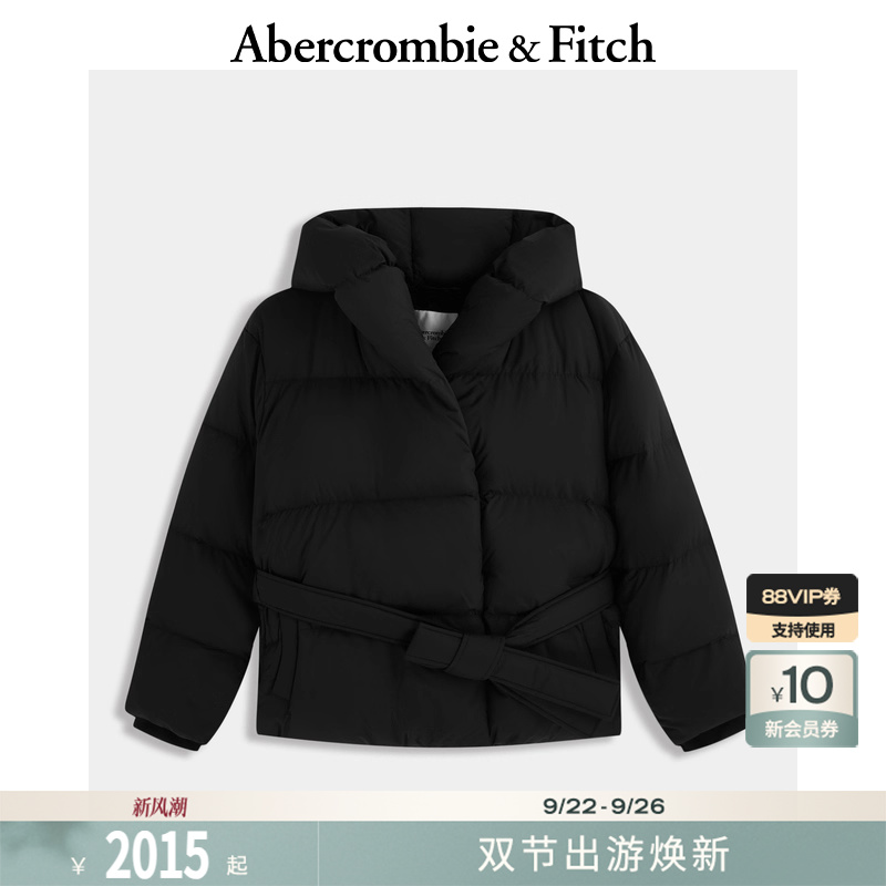 AF女装25秋冬新款美式防风抗水保暖系带连帽羽绒服外套KI144-5239