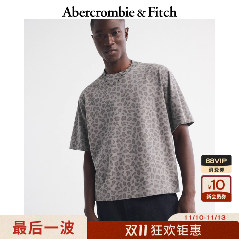 AF男装25秋新款美式复古重磅棉质豹纹宽松圆领短袖T恤124-5441