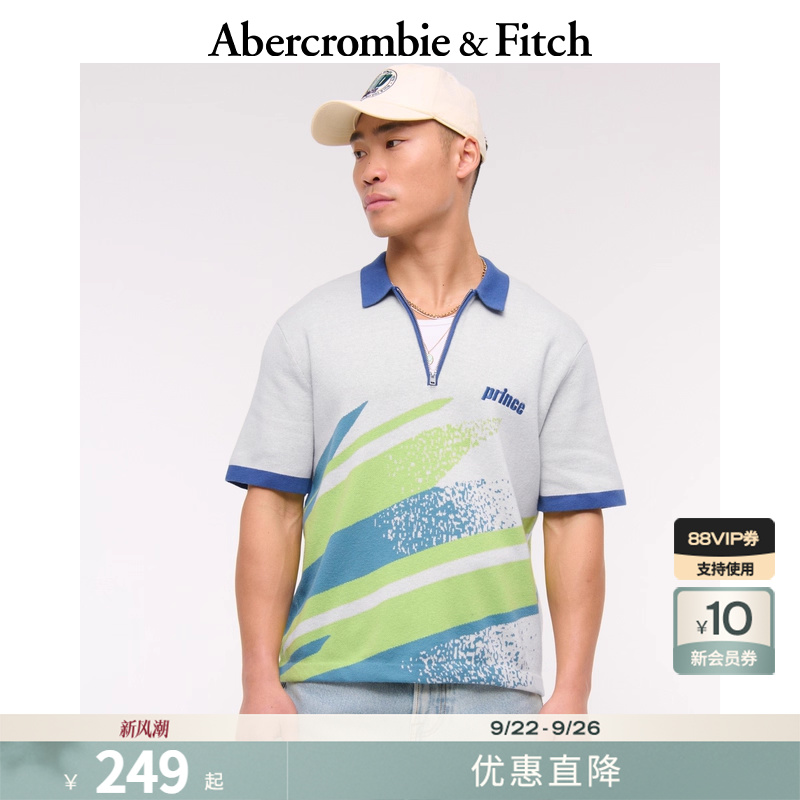 AF男装25夏季美式复古拉链撞色Polo衫宽松短袖T恤上衣KI120-5184