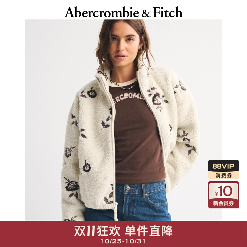 AF女装25秋冬新款美式百搭仿羊羔绒宽松立领保暖拉链外套152-5379