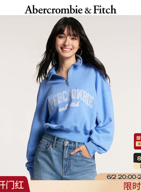 AF美式经典LOGO时尚潮流毛圈布半拉链立领卫衣26春女装152-6006