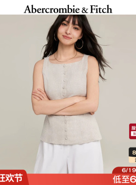 AF美式白色多色修身亚麻无袖背心开衫上衣26夏女装140-6326
