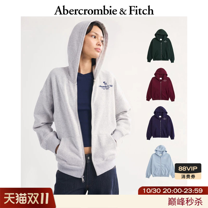 AF经典小麋鹿图案LOGO保暖抓绒连帽卫衣外套26秋冬女装152-6466