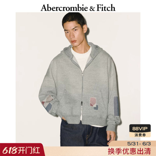 AF美式经典抓绒双头拉链落肩袖连帽卫衣外套25秋冬男装122-5794