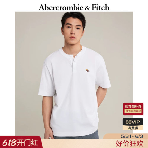 AF小麋鹿图案亨利领棉质重磅T恤