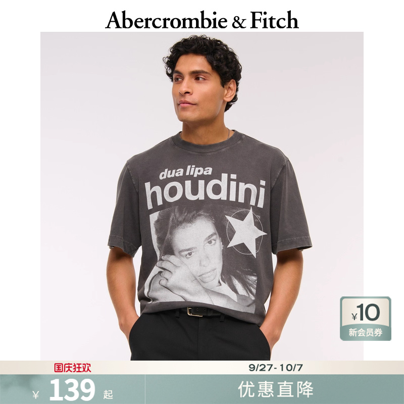 AF男装25秋季美式复古棉质印花图案宽松圆领短袖T恤123-5038