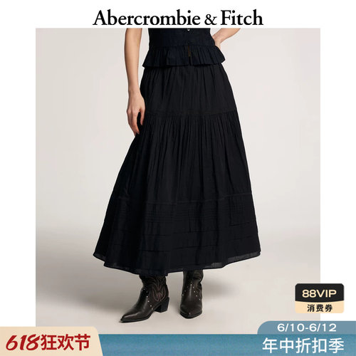 AF波西米亚度假风黑色棉质蕾丝半身伞裙长裙26春夏女装143-6011