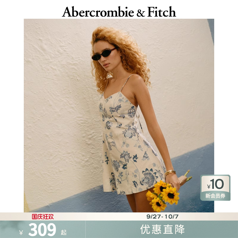 AF女装25夏季美式辣妹修身亚麻混纺露背吊带连衣裙159-6262
