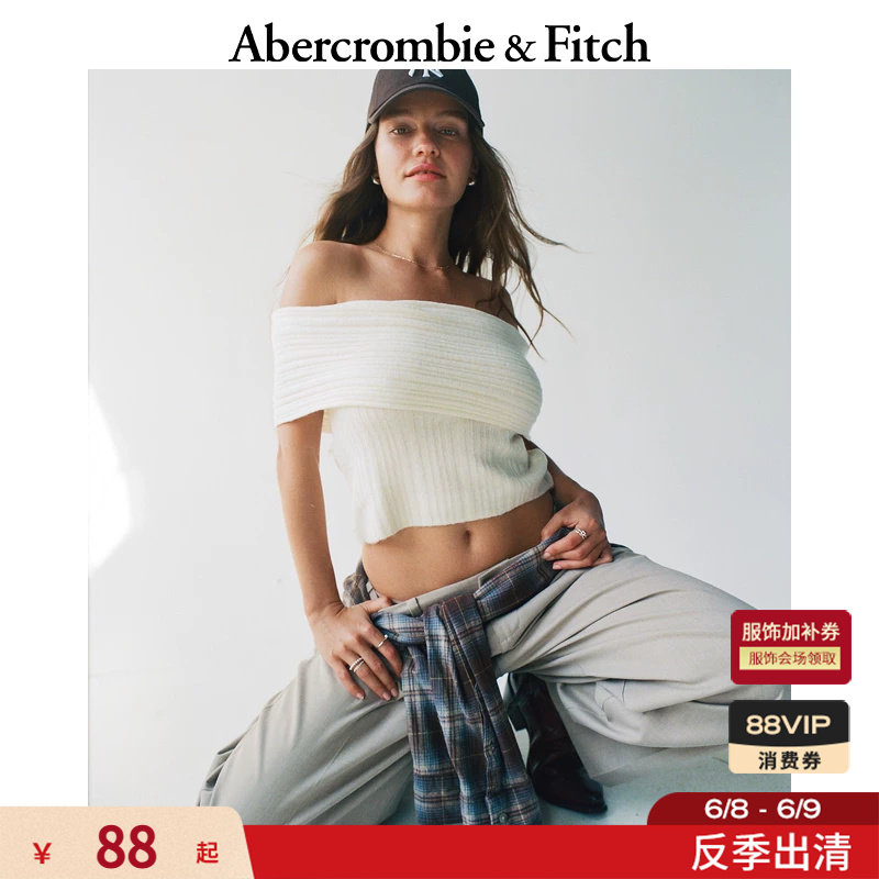 AF美式性感气质修身一字肩露肩毛衣针织衫25秋冬女装150-5358