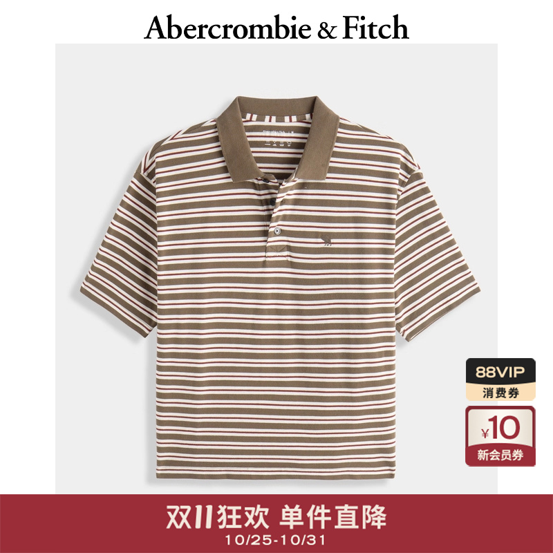 【条纹POLO】AF小麋鹿图案男装25夏季美式POLO短袖T恤124-5299