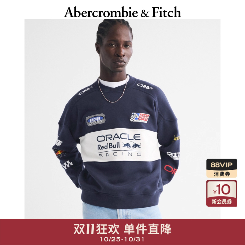 AF男装25秋冬新款甲骨文红牛车队图案抓绒圆领套头卫衣122-5472