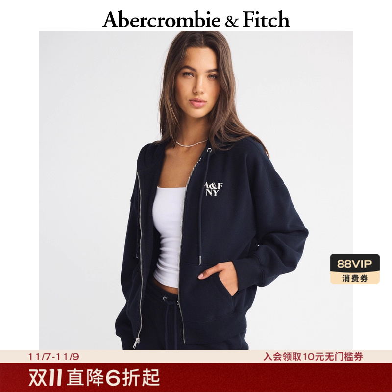 【抓绒锁温】AF女装25秋冬新款百搭LOGO拉链连帽卫衣外套152-5249