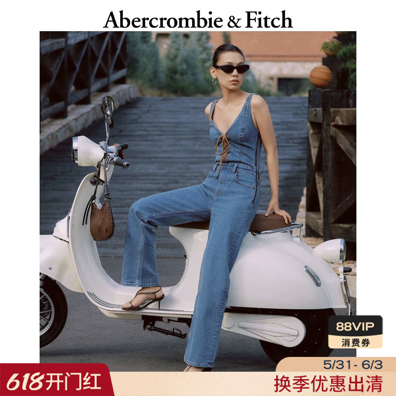 AF美式复古经典V领直筒牛仔连体裤背带裤长裤26春夏女装159-6445