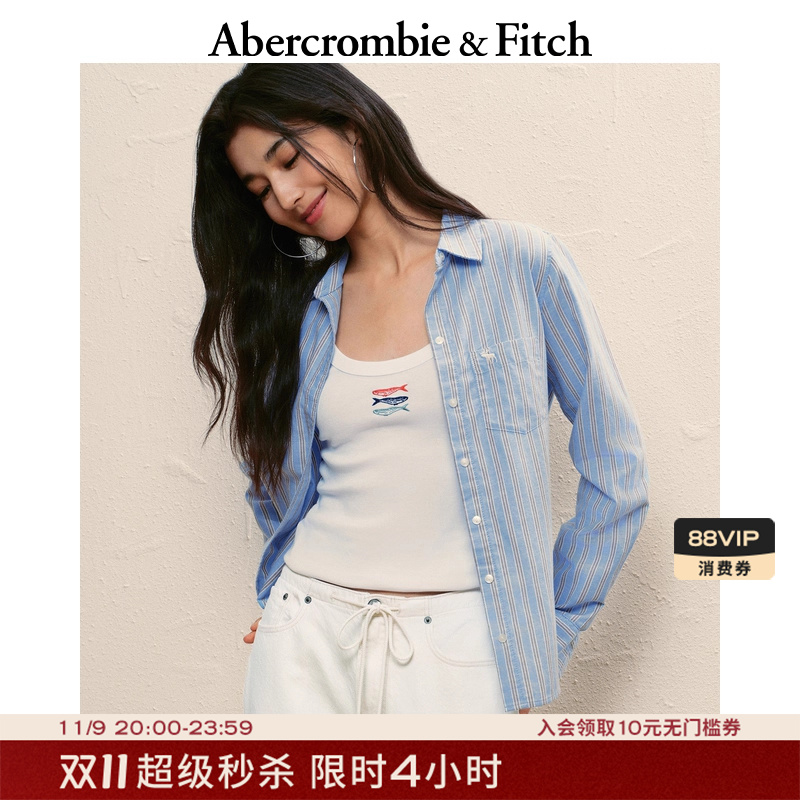 【美式经典】AF小麋鹿图案女装25秋新款牛津长袖衬衫140-5247