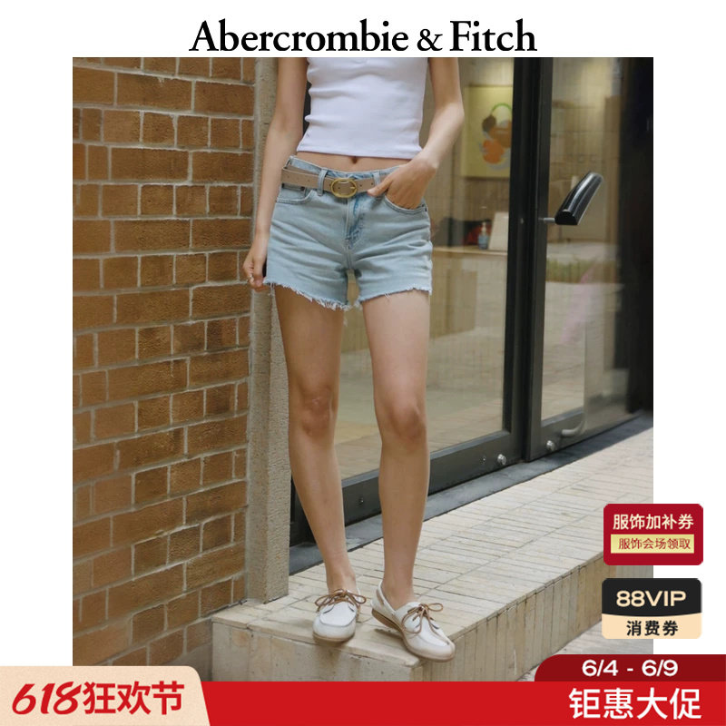 AF美式复古蕾丝中腰宽松磨边水洗牛仔裤短裤26夏女装149-6155