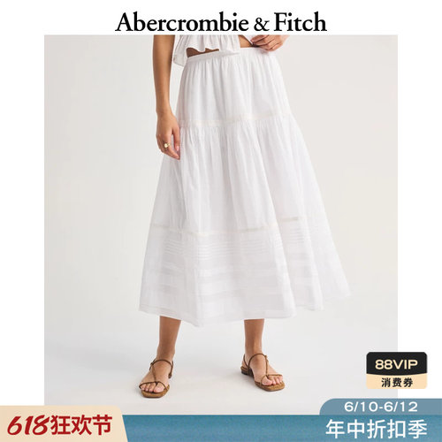 AF波西米亚度假风白色棉质蕾丝半身伞裙长裙26春夏女装143-6007