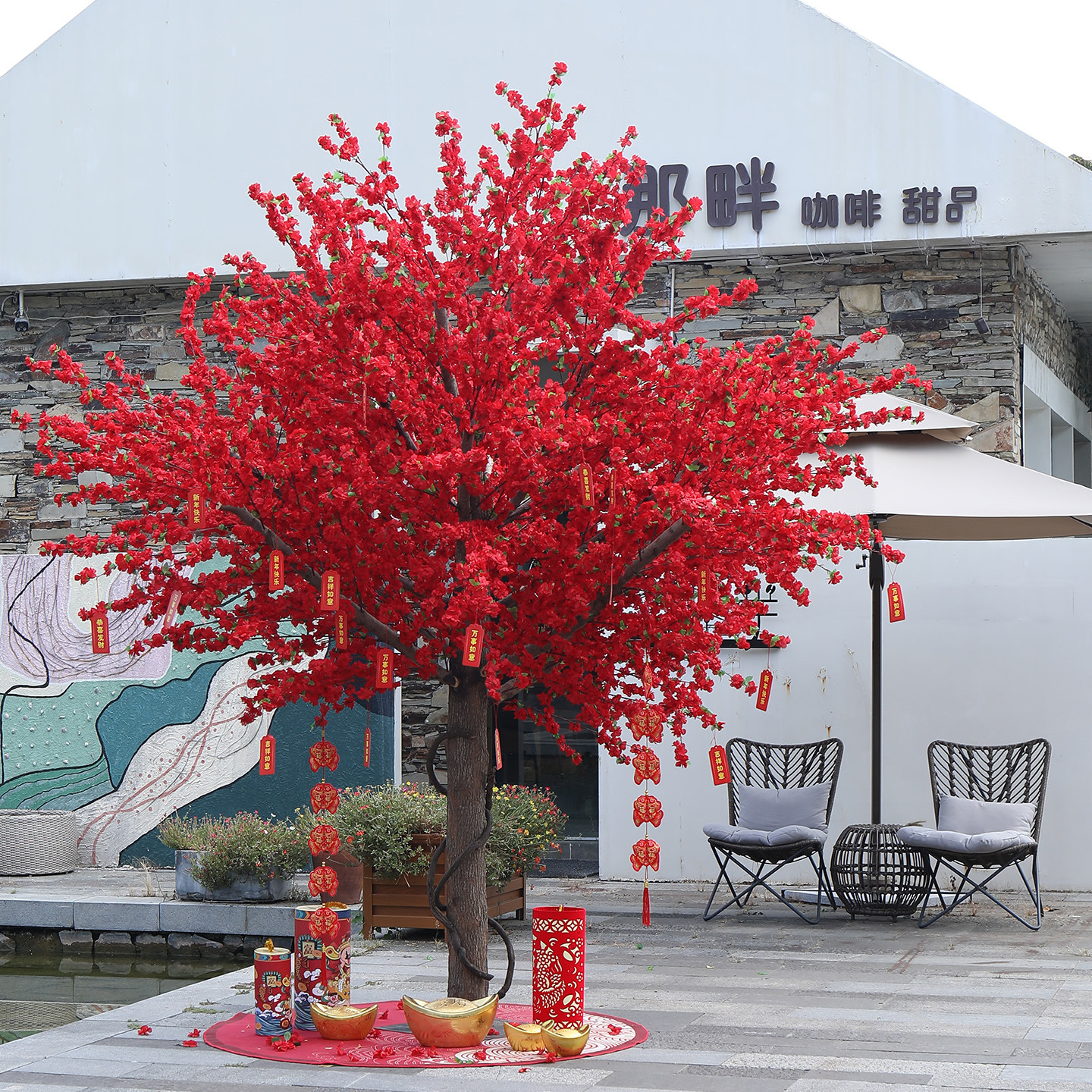 仿真桃花树樱花树假桃树梅花树许愿树大型室内装饰大堂新年红包树