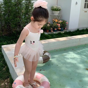 女宝宝泳衣 女童猫咪蝴蝶结可爱连体泳衣儿童公主泳装 2026夏季 新款