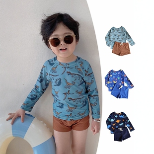 防晒泳装 男童游泳宝宝长袖 新款 儿童ins抗氯速干分体泳衣2025夏季