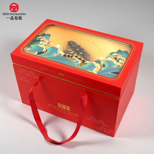 即食海参包装盒2/5斤装高档红色手提立体海参保温箱鲜食海参礼盒