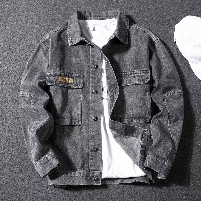 新款春秋牛仔外套男士韩版潮流休闲百搭翻领工装牛仔夹克男上衣潮