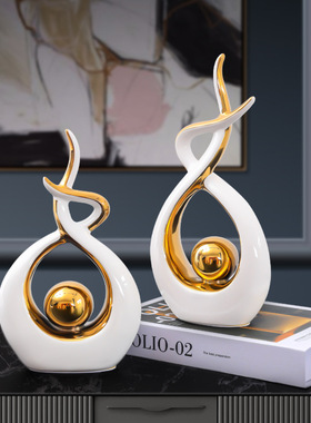 电视柜摆件轻奢白金宝蓝晨歌摆件现代家居客厅玄关酒柜装饰工艺品