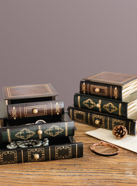 欧式轻奢家居摆件首饰品抽屉式收纳盒复古木质书盒假书木质首饰盒