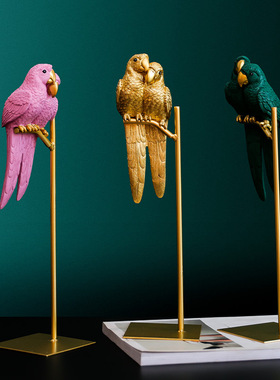 北欧彩色树脂情侣鹦鹉摆件酒柜客厅玄关装饰品家居简约装饰摆设