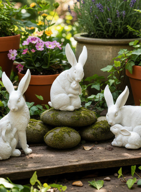 套三母子兔摆件树脂工艺品露台花园装饰庭院阳台布置造景装饰品