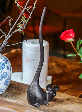 欧式简约座式铸铁工艺品老鼠纸巾架摆件家居厨房餐厅卷筒纸置物架