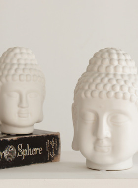 中式日式禅意佛头摆件店面玄关桌家居客厅柜书房软装饰品陶瓷佛像