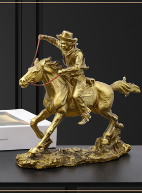 欧式轻奢一马平川树脂骑马人装饰工艺品客厅餐厅酒柜样板房摆件