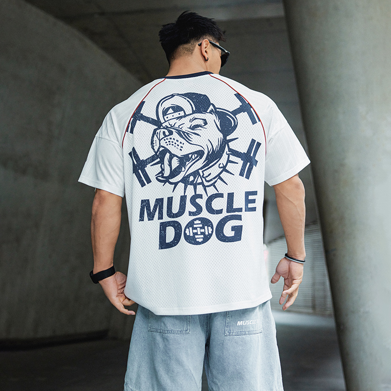 肌肉狗美式撞色运动短袖T恤男